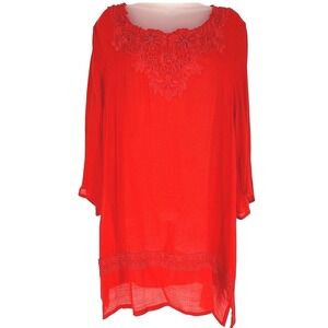 Mad Style Large Red Tunic Lace Gauze Avant Garde Boho L